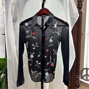 Vivienne Tam vintage bulk embroidered rare blouse button up 2 XS/small stretches